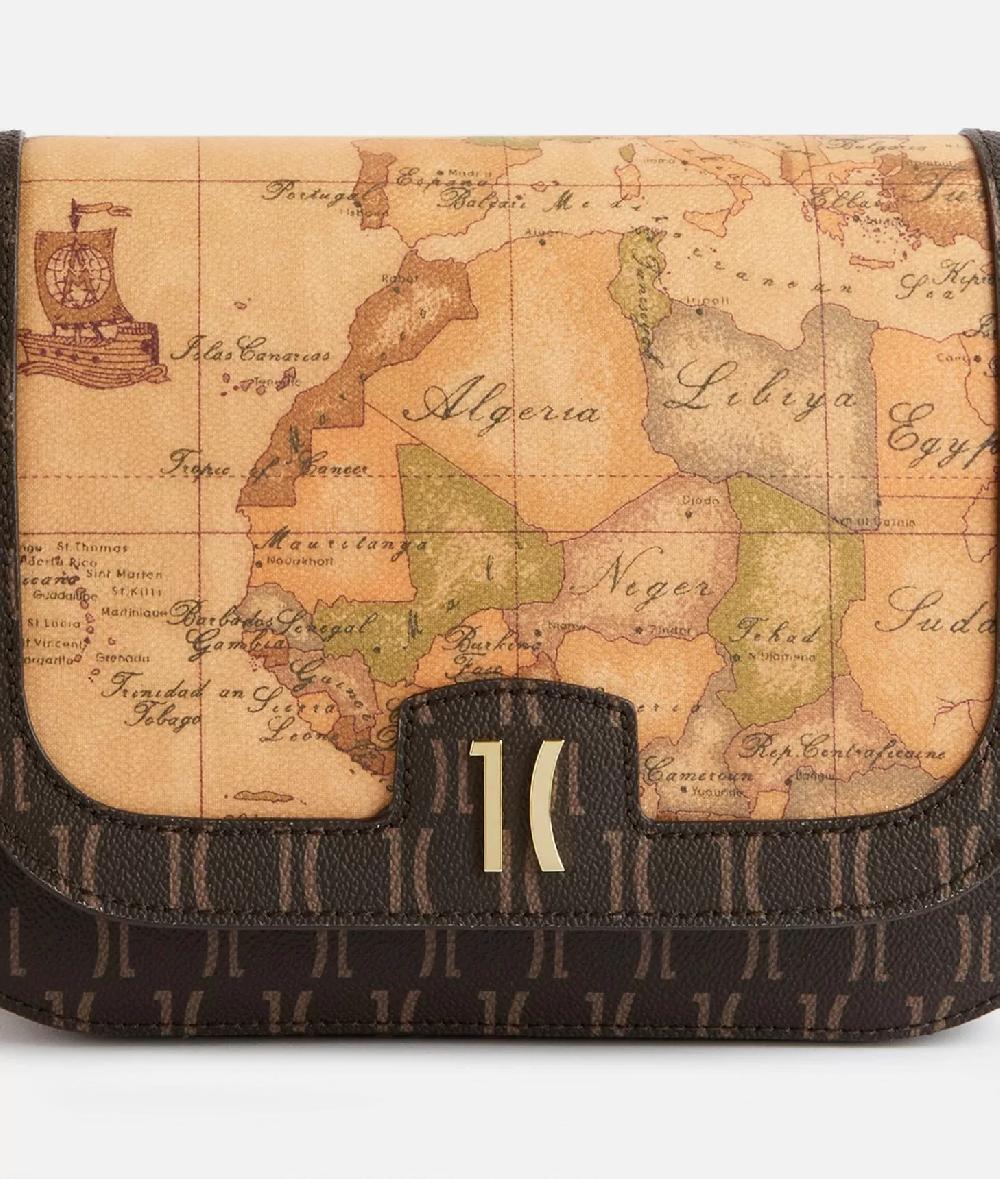 Alviero Martini 1a Classe Moments Bag Tracolla Con Patta E Catena In Tessuto Monogram Cioccolato