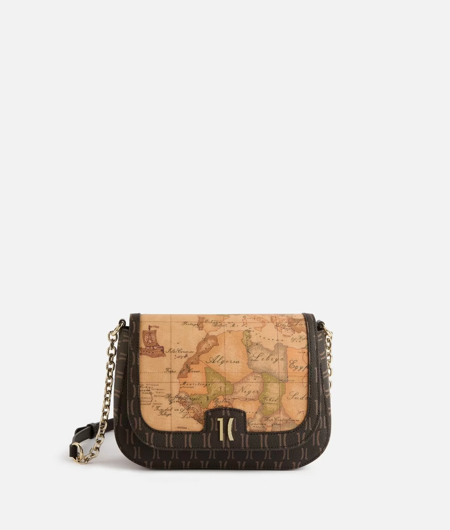 Alviero Martini 1a Classe Moments Bag Tracolla Con Patta E Catena In Tessuto Monogram Cioccolato