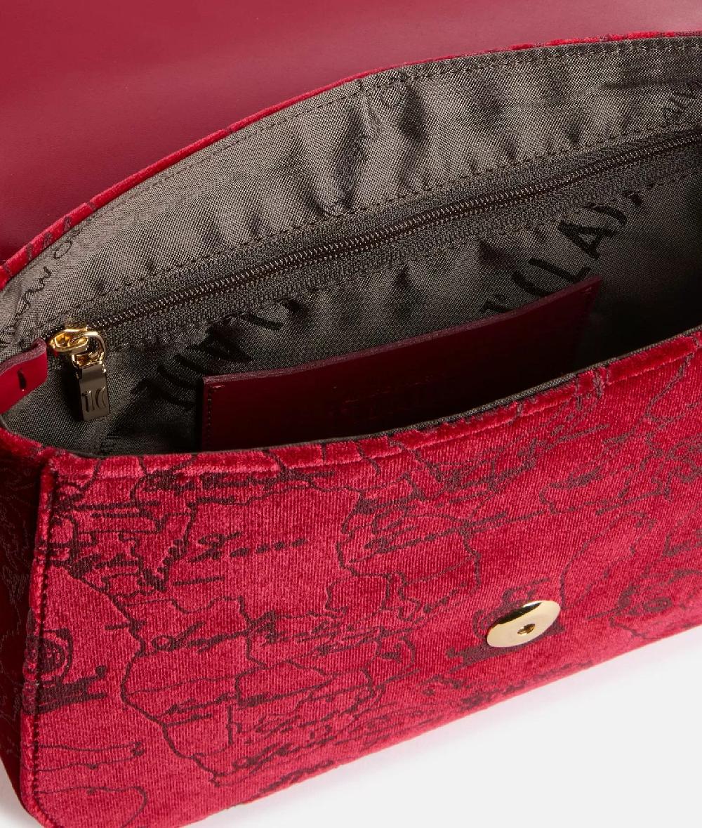 Alviero Martini 1a Classe Moments Bag Tracolla Con Patta E Catena In Velluto Geo Filetto Rossa