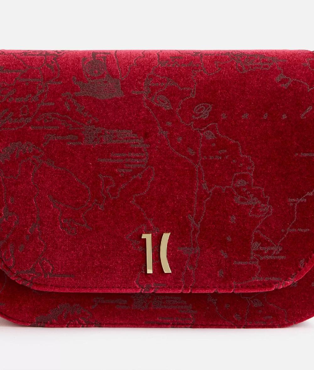 Alviero Martini 1a Classe Moments Bag Tracolla Con Patta E Catena In Velluto Geo Filetto Rossa