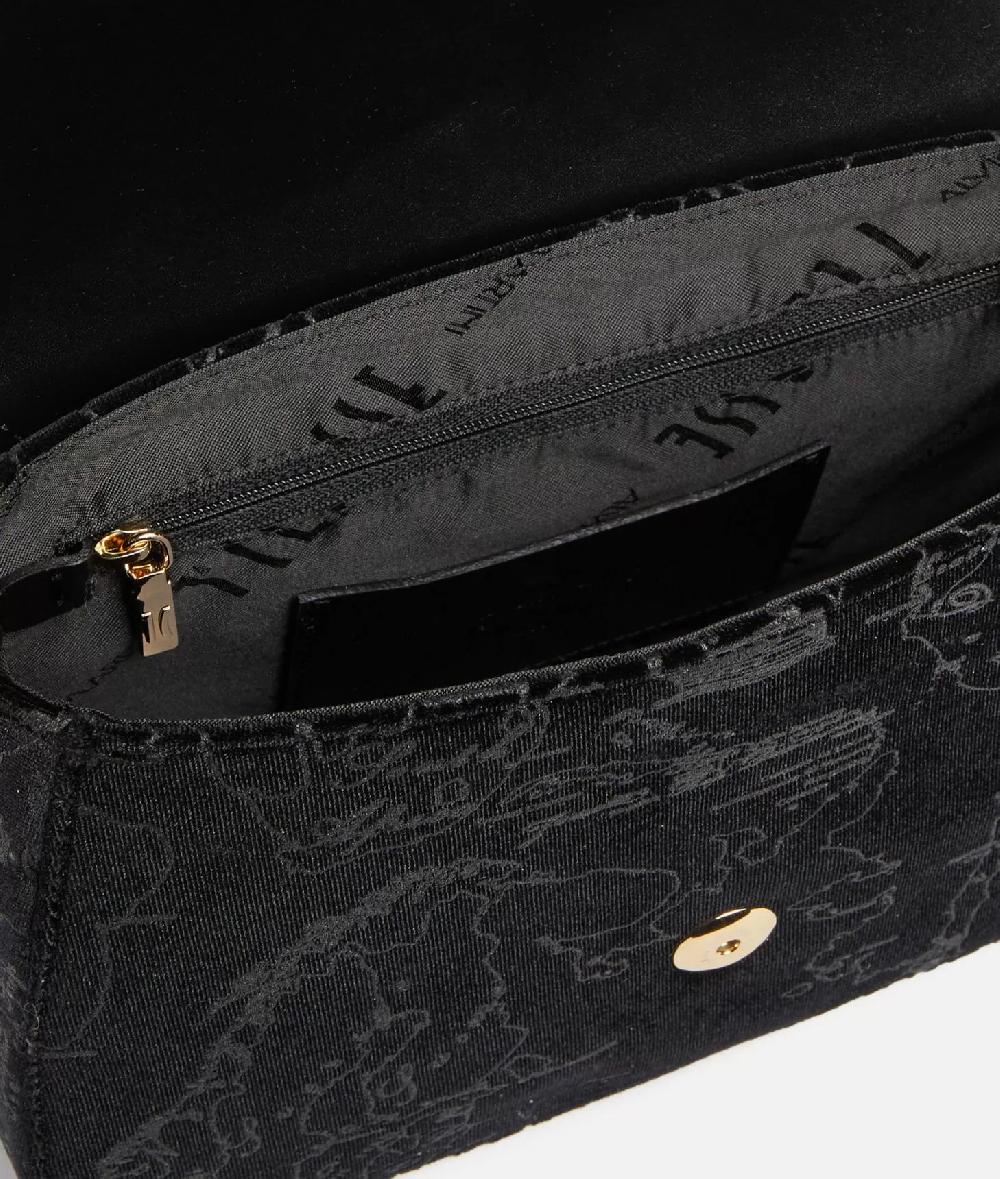 Alviero Martini 1a Classe Moments Bag Tracolla Con Patta E Catena In Velluto Geo Filetto Nera