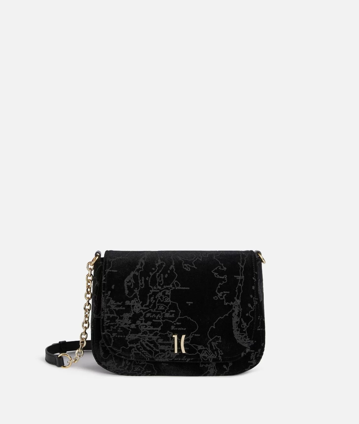 Alviero martini 1a classe Moments Bag tracolla con patta e catena in velluto Geo Filetto Nera