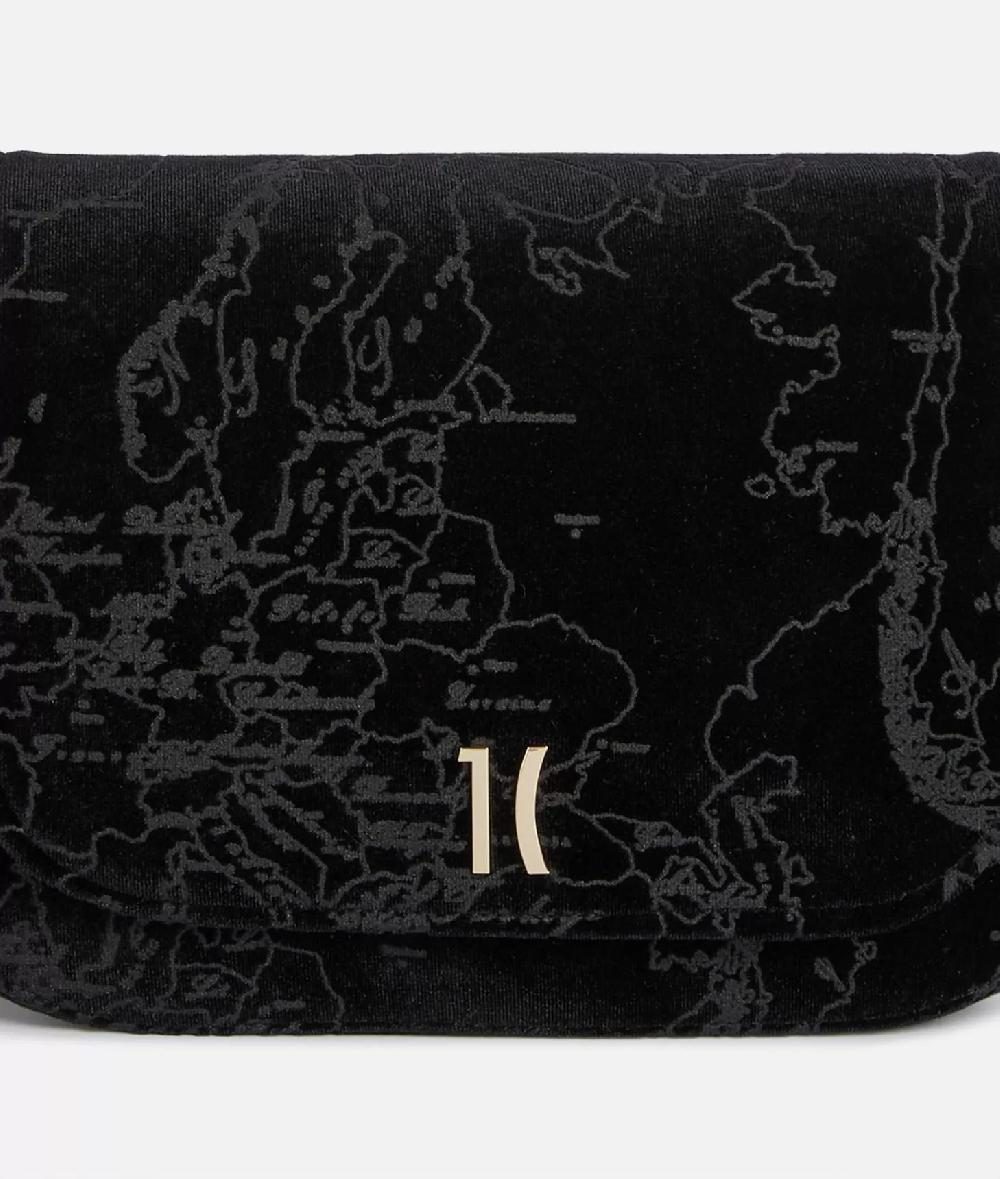Alviero Martini 1a Classe Moments Bag Tracolla Con Patta E Catena In Velluto Geo Filetto Nera