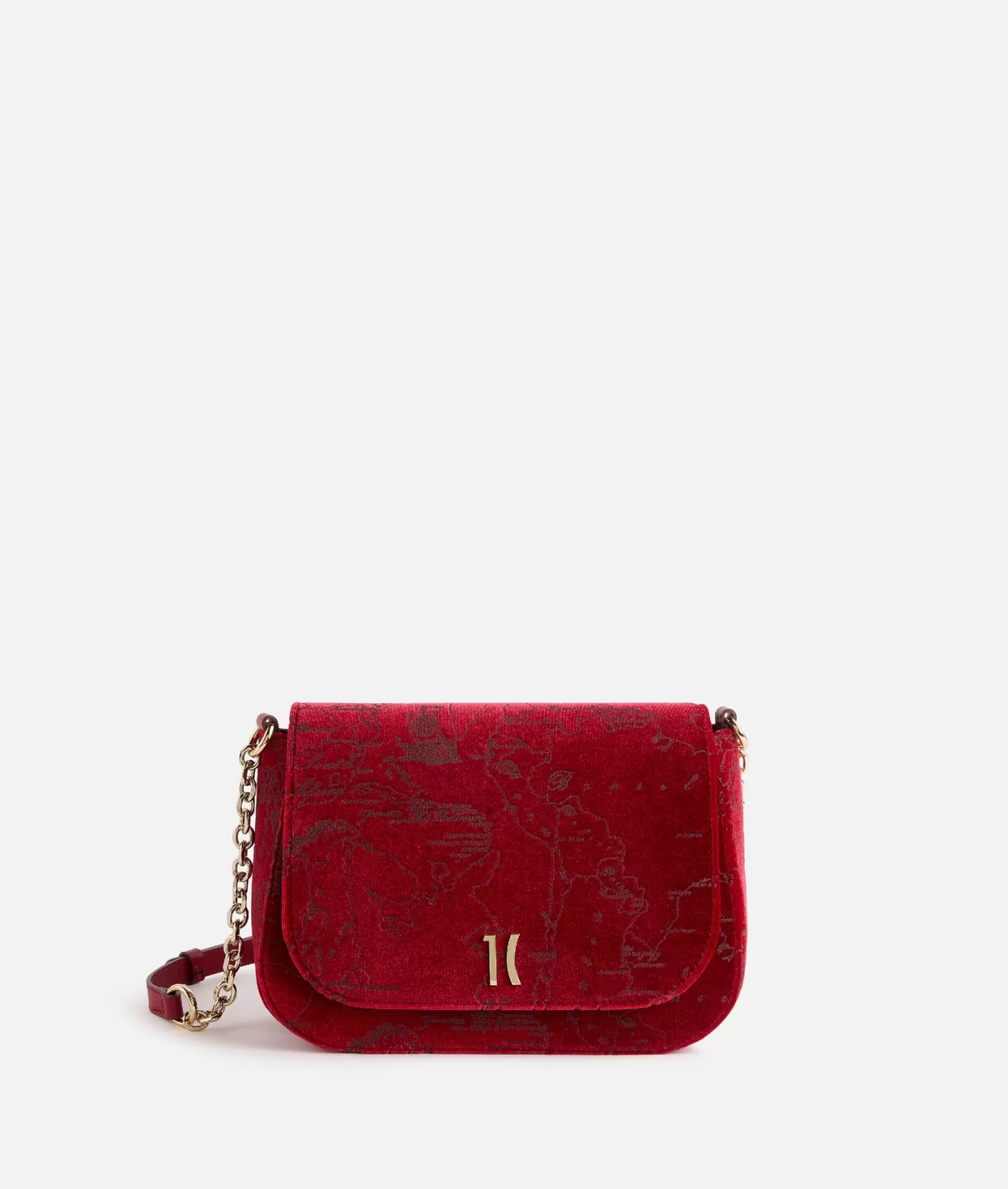 Alviero martini 1a classe Moments Bag tracolla con patta e catena in velluto Geo Filetto Rossa