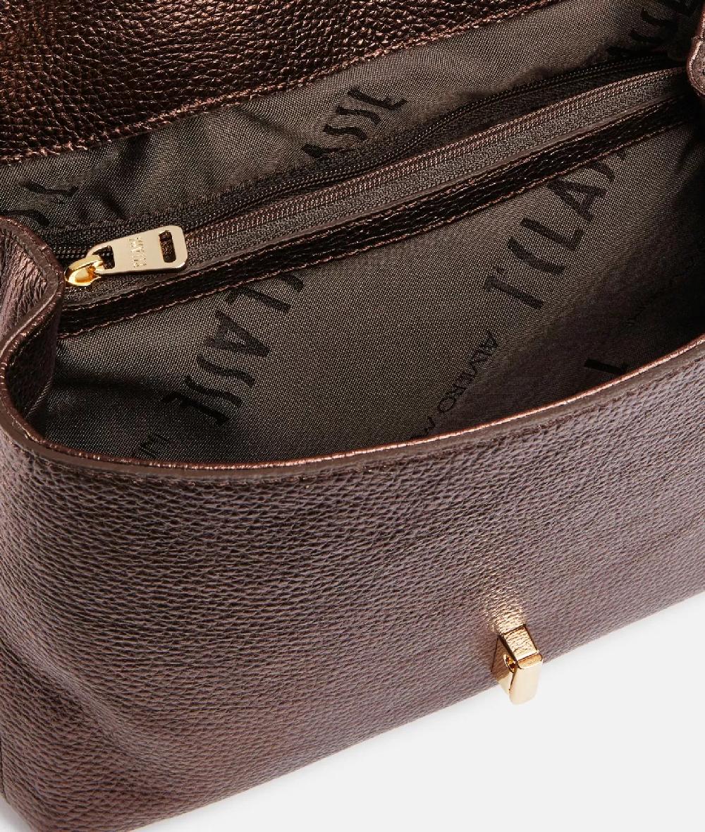 Alviero Martini 1a Classe New Moon Leather Borsa A Mano Con Patta Brunito