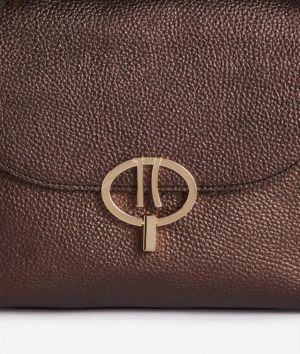 Alviero Martini 1a Classe New Moon Leather Borsa A Mano Con Patta Brunito