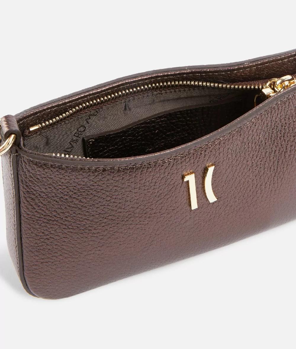 Alviero Martini 1a Classe New Moon Leather Pochette Con Tracolla E Catena Brunito