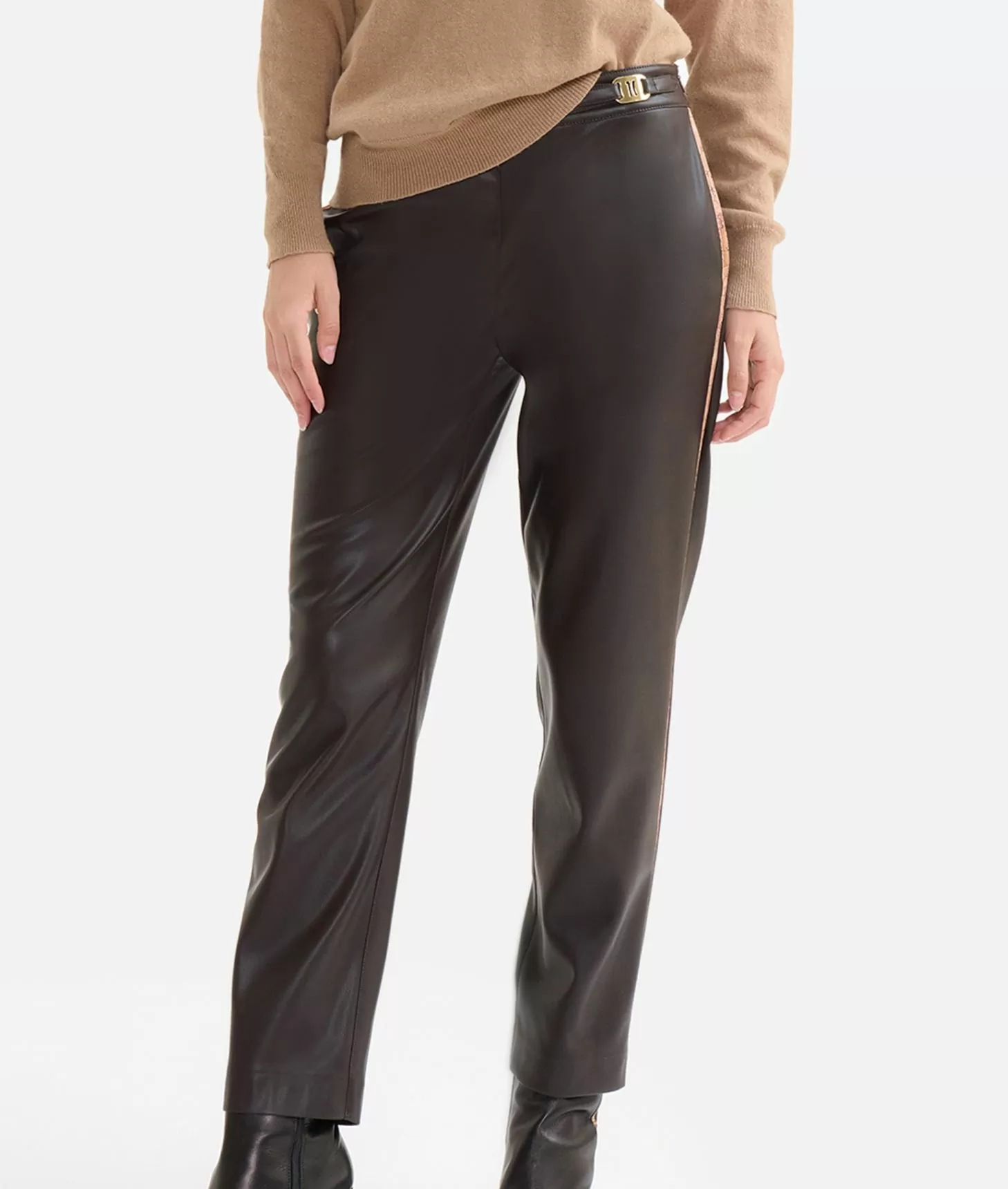 Alviero Martini 1a Classe Pantaloni Con Dettaglio Cintura In Eco Nappa Cioccolato
