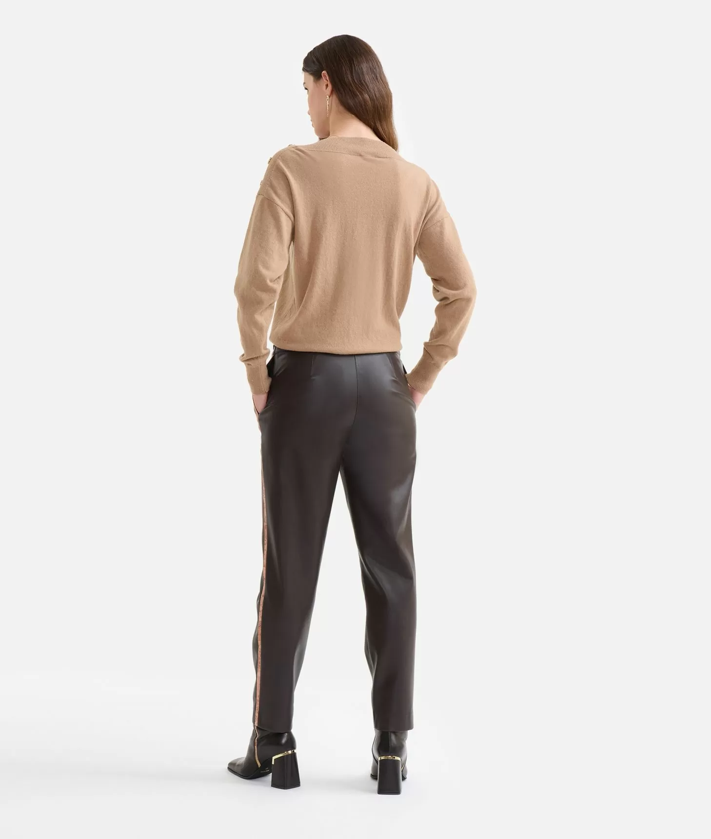 Alviero Martini 1a Classe Pantaloni Con Dettaglio Cintura In Eco Nappa Cioccolato