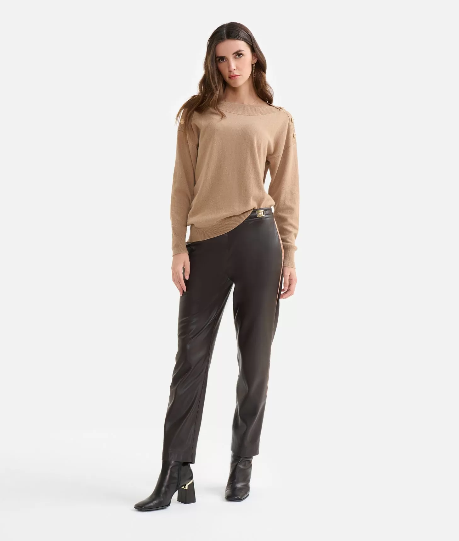 Alviero martini 1a classe Pantaloni con dettaglio cintura in eco nappa Cioccolato