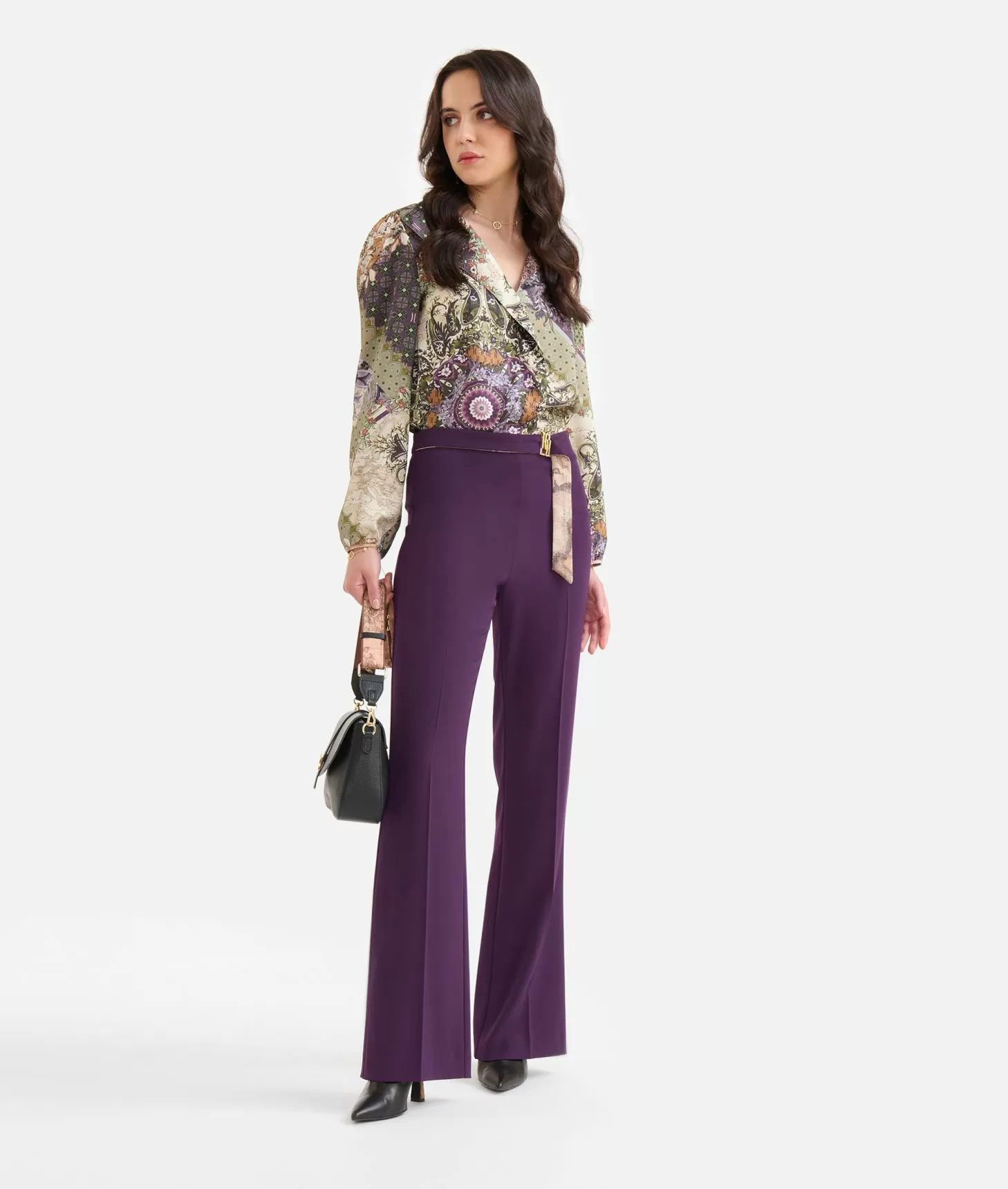 Alviero martini 1a classe Pantaloni con fibbia gioiello in cady inverno Uva