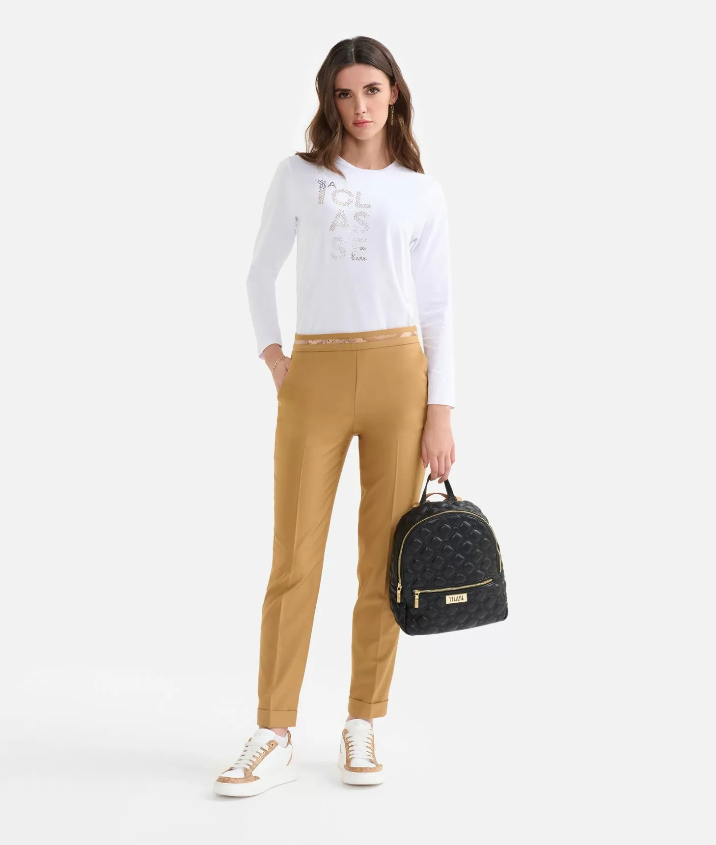 Alviero martini 1a classe Pantaloni con risvolto in cavallery Cammello