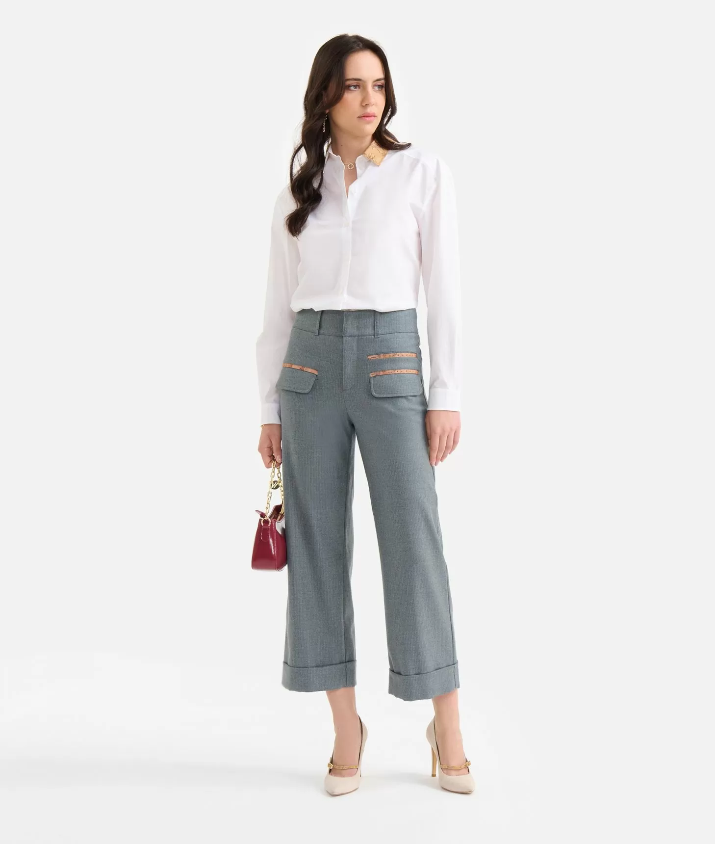 Alviero martini 1a classe Pantaloni con risvolto in gessato fantasia Grigi