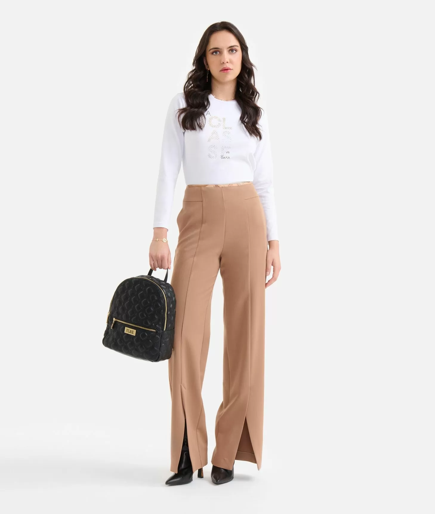 Alviero martini 1a classe Pantaloni con spacchi in tessuto stretch Cammello