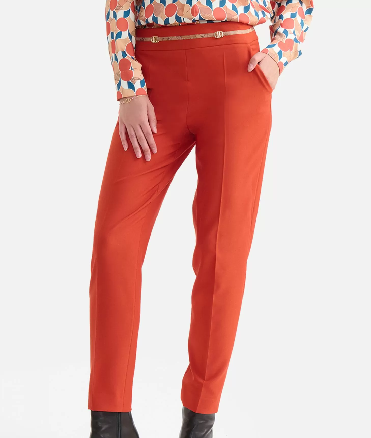 Alviero Martini 1a Classe Pantaloni In Cavallery Con Fibbiette 1C Mattone