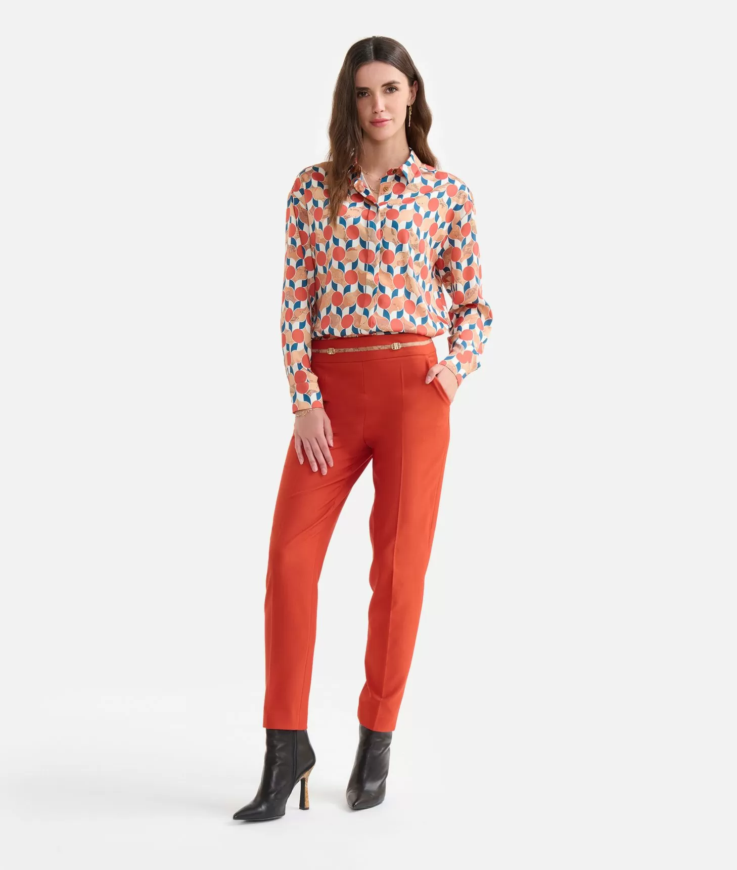 Alviero martini 1a classe Pantaloni in cavallery con fibbiette 1C Mattone