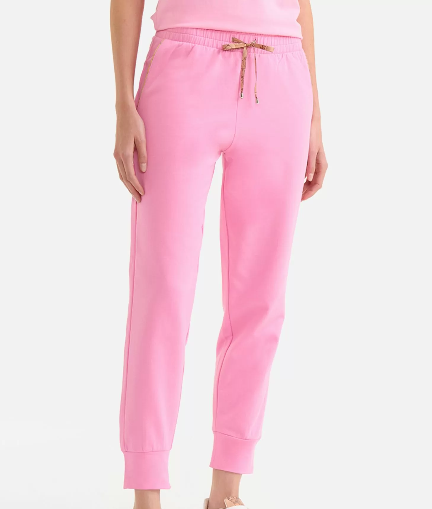 Alviero Martini 1a Classe Pantaloni In Felpa Garzata Stretch Con Dettagli Geo Classic Rosa Confetto