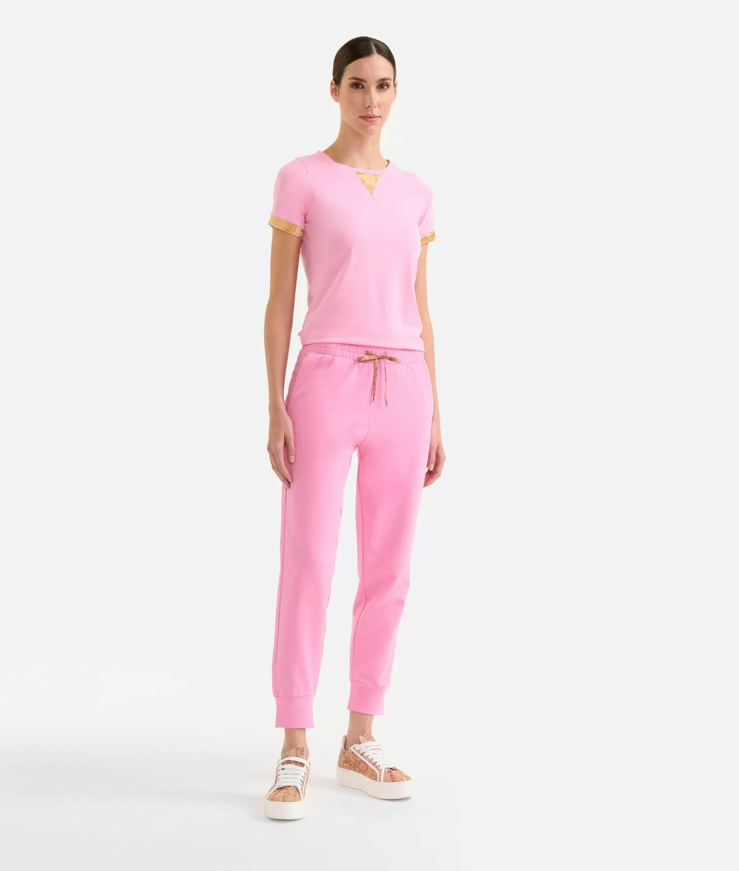 Alviero martini 1a classe Pantaloni in felpa garzata stretch con dettagli Geo Classic Rosa Confetto