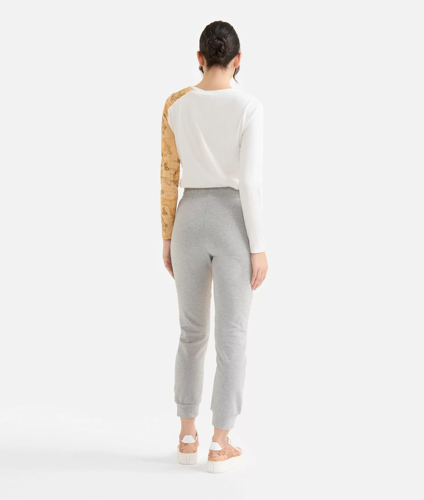 Alviero Martini 1a Classe Pantaloni In Felpa Garzata Stretch Con Intarsio Geo Classic Grigi