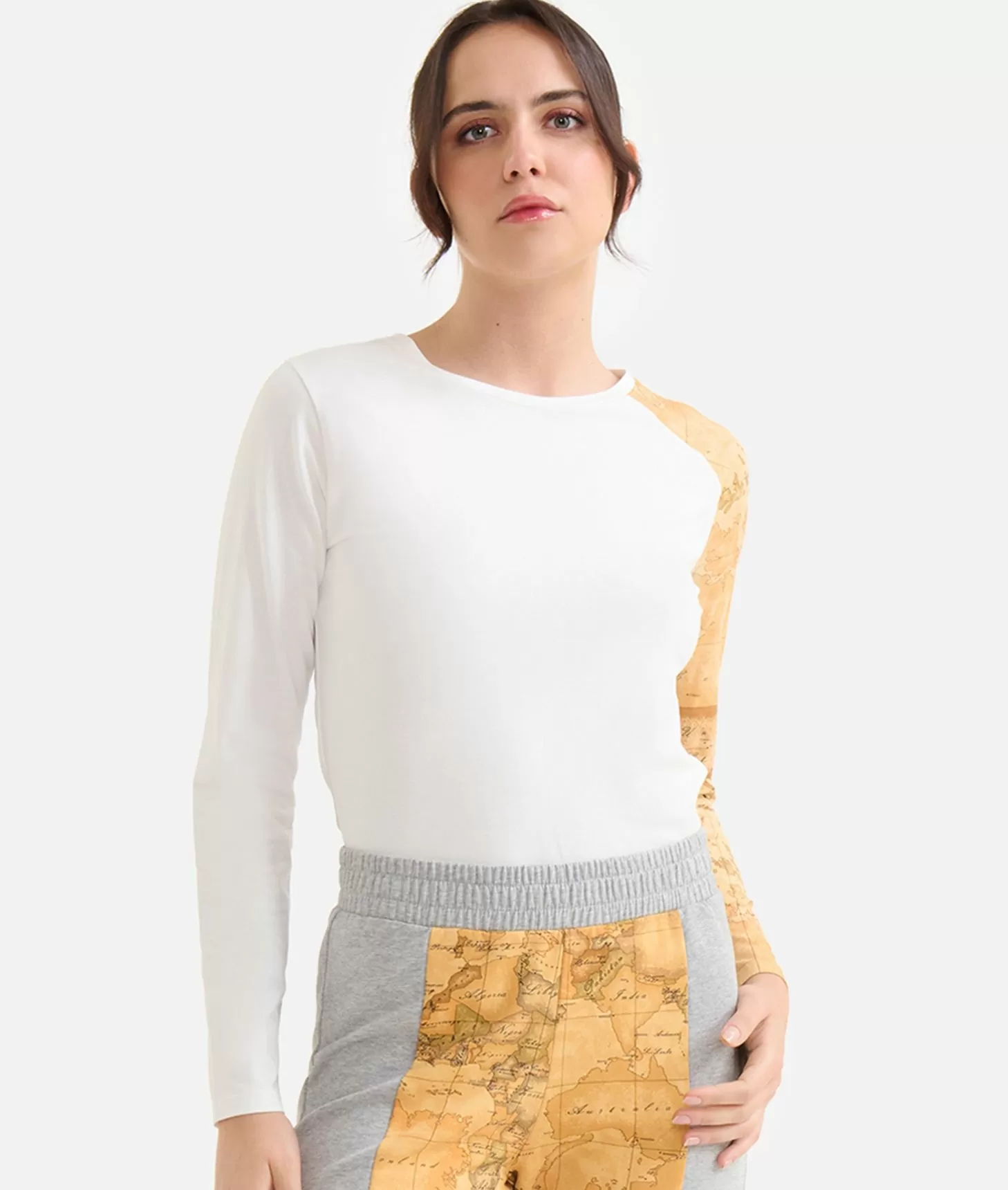 Alviero Martini 1a Classe Pantaloni In Felpa Garzata Stretch Con Intarsio Geo Classic Grigi