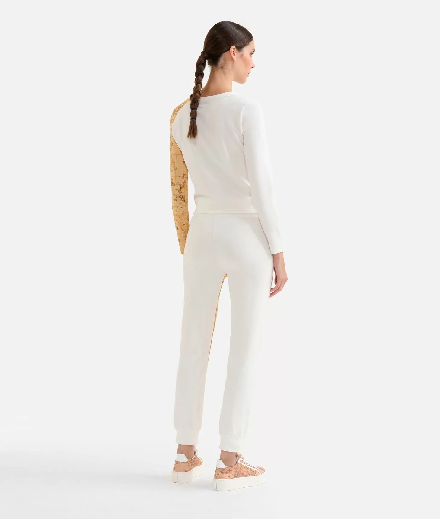 Alviero Martini 1a Classe Pantaloni In Felpa Garzata Stretch Con Intarsio Geo Classic Avorio