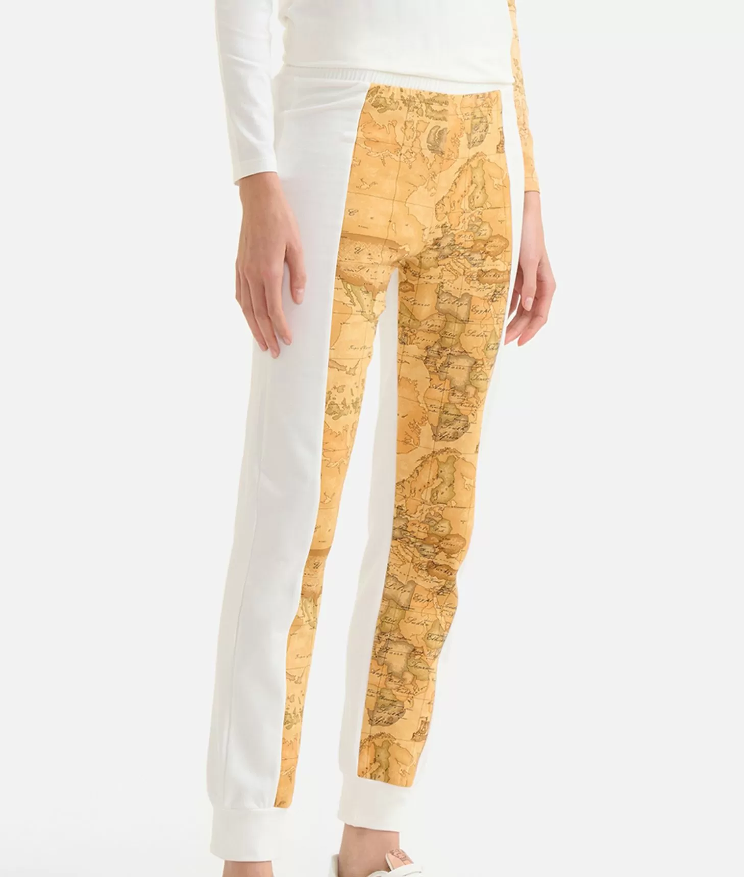 Alviero Martini 1a Classe Pantaloni In Felpa Garzata Stretch Con Intarsio Geo Classic Avorio