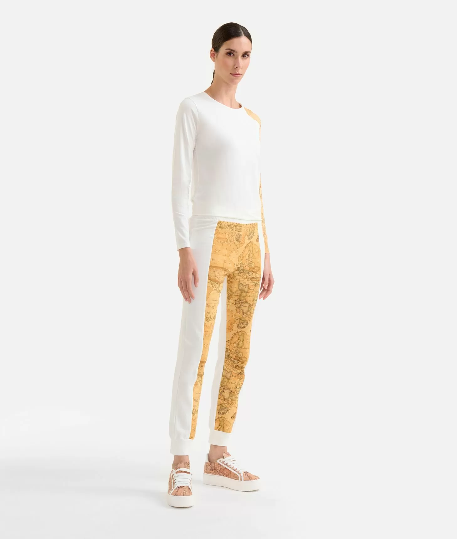 Alviero martini 1a classe Pantaloni in felpa garzata stretch con intarsio Geo Classic Avorio