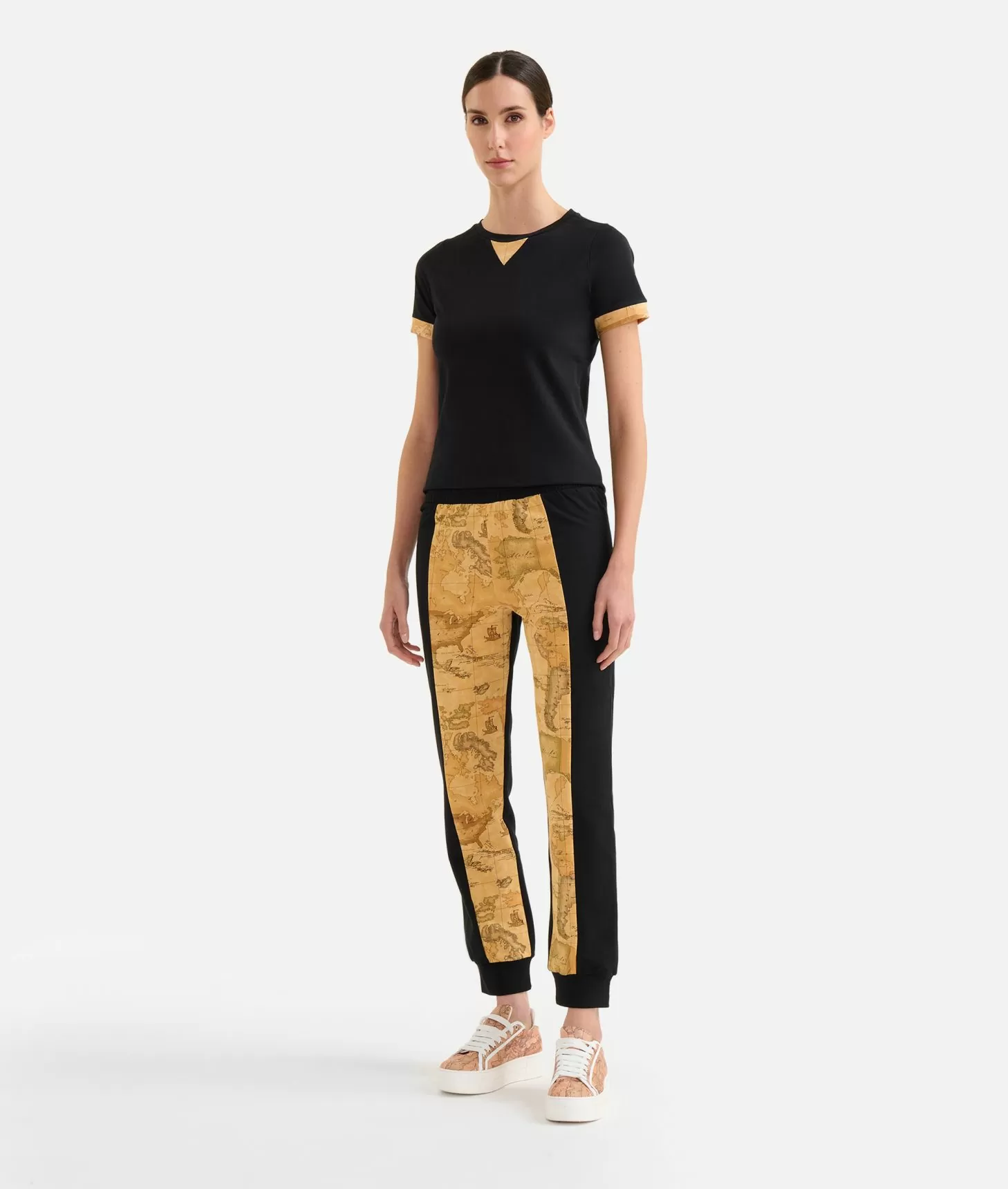 Alviero martini 1a classe Pantaloni in felpa garzata stretch con intarsio Geo Classic Neri