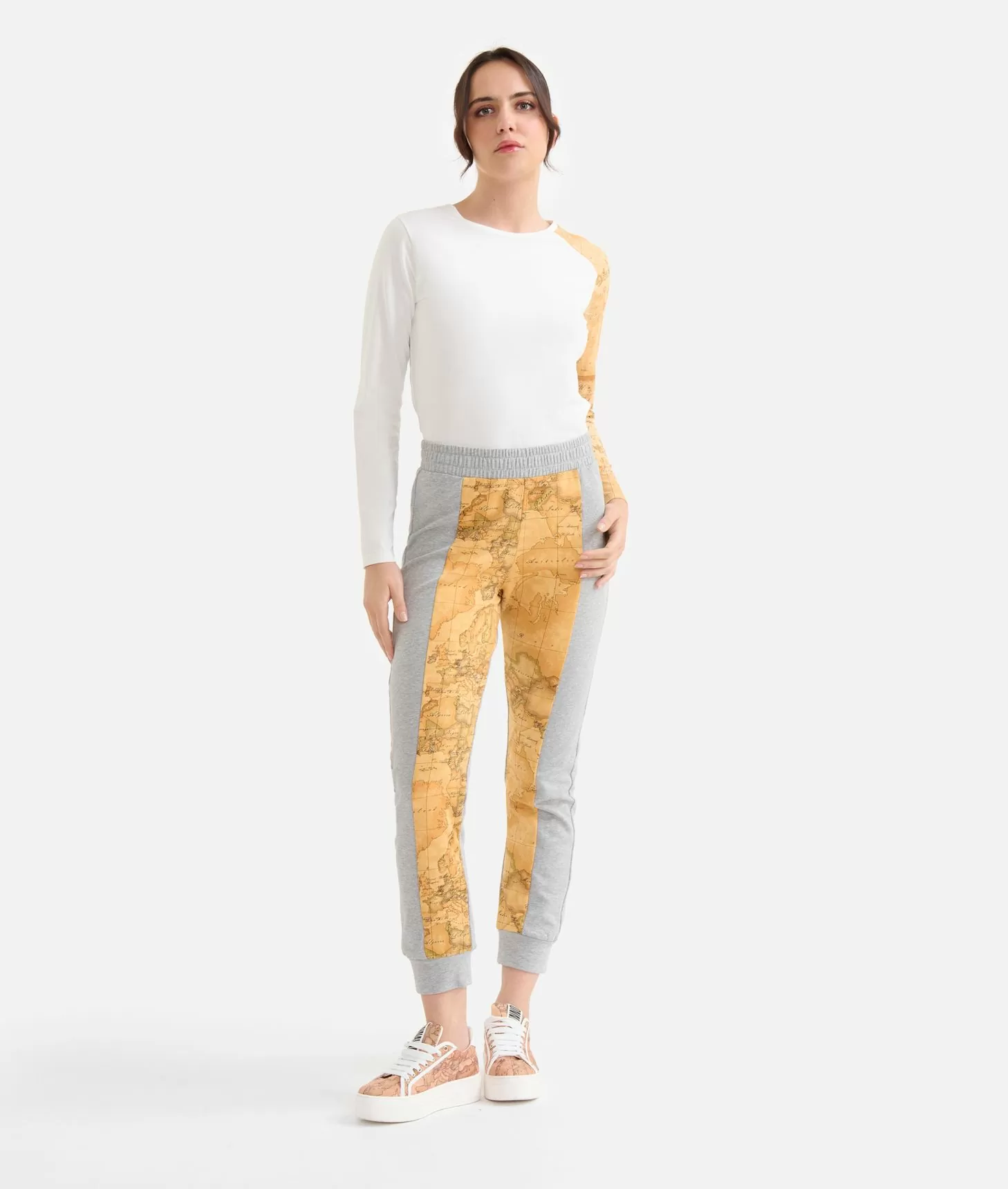 Alviero martini 1a classe Pantaloni in felpa garzata stretch con intarsio Geo Classic Grigi