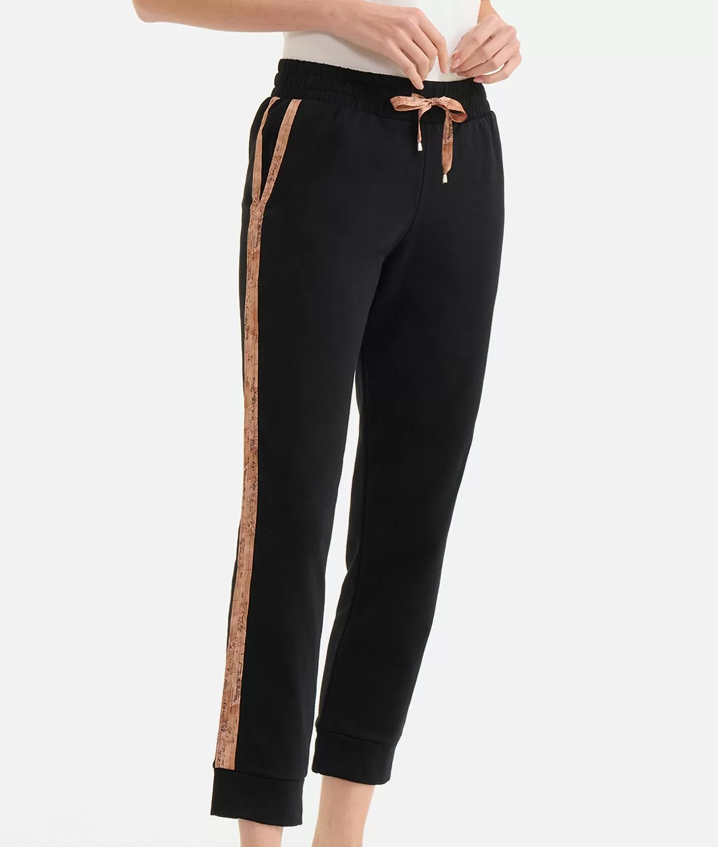 Alviero Martini 1a Classe Pantaloni In Felpa Garzata Stretch Con Profili Geo Classic Neri