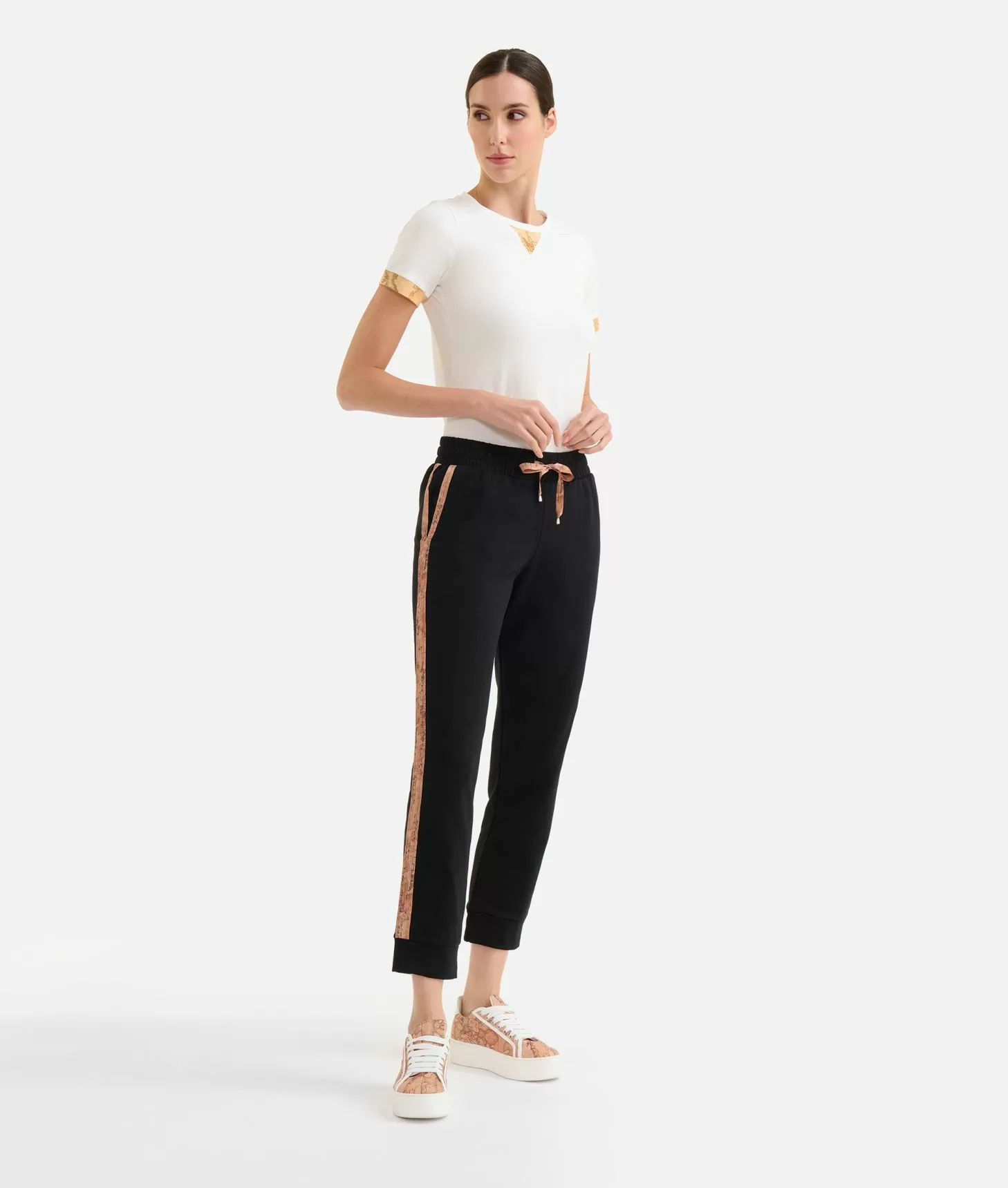 Alviero martini 1a classe Pantaloni in felpa garzata stretch con profili Geo Classic Neri