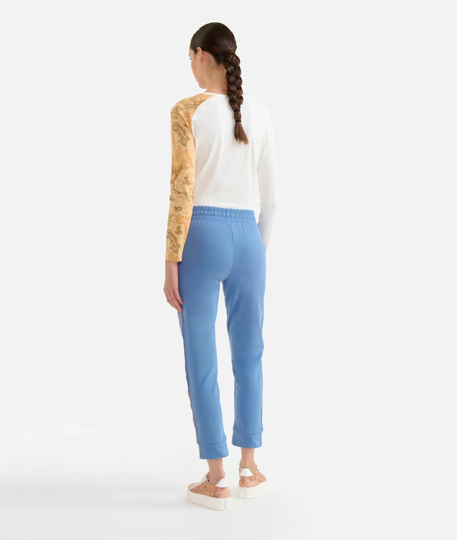 Alviero Martini 1a Classe Pantaloni In Felpa Garzata Stretch Con Profili Geo Classic Denim