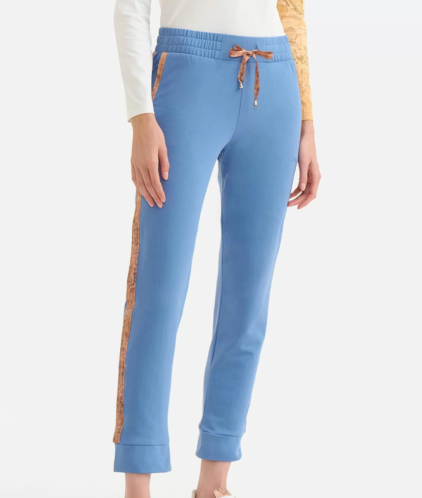 Alviero Martini 1a Classe Pantaloni In Felpa Garzata Stretch Con Profili Geo Classic Denim