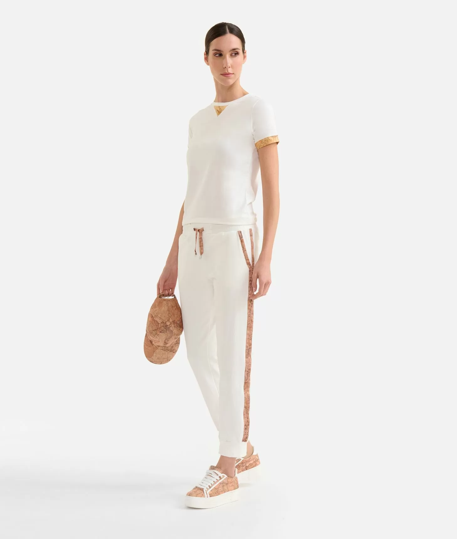 Alviero martini 1a classe Pantaloni in felpa garzata stretch con profili Geo Classic Avorio