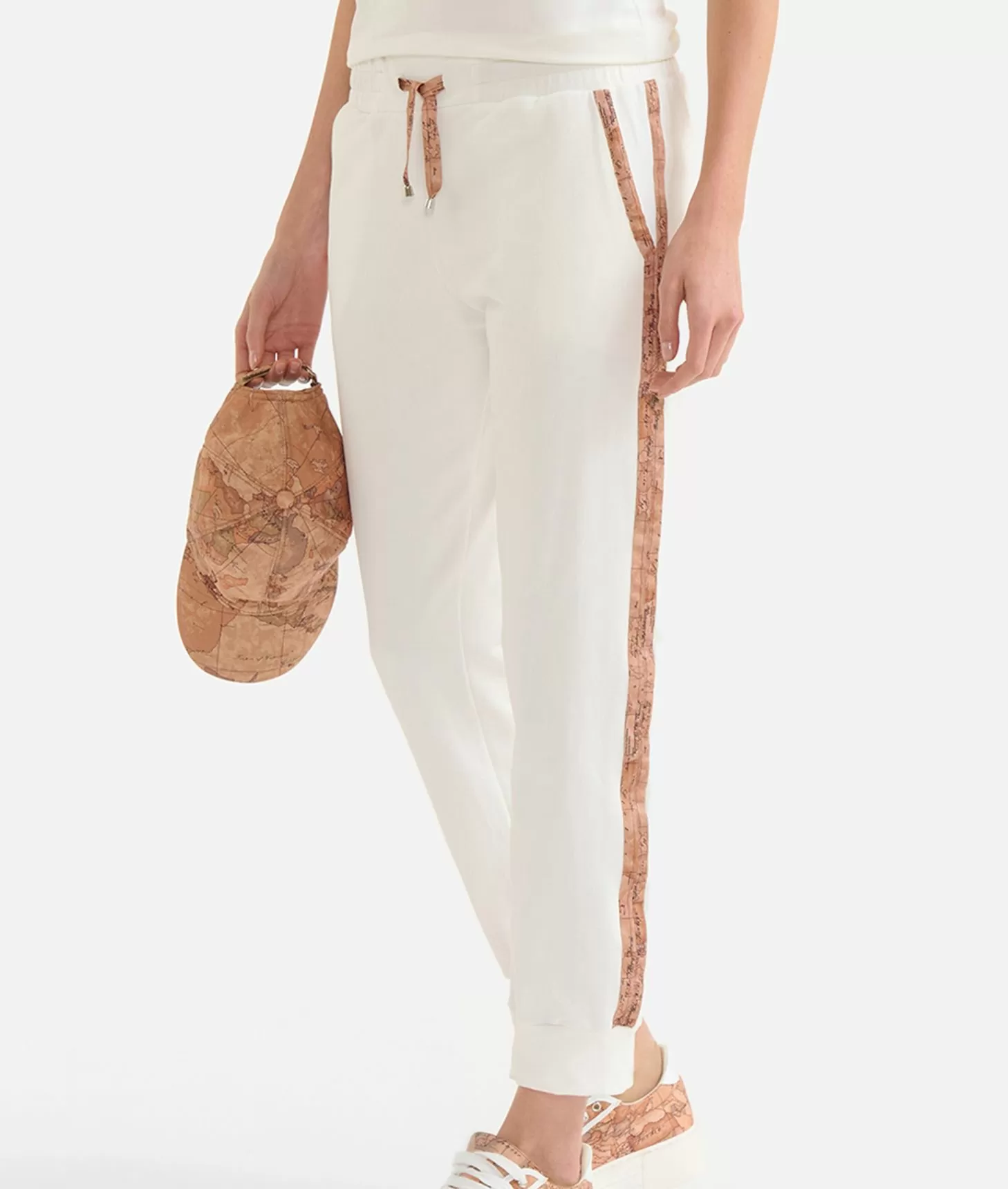 Alviero Martini 1a Classe Pantaloni In Felpa Garzata Stretch Con Profili Geo Classic Avorio