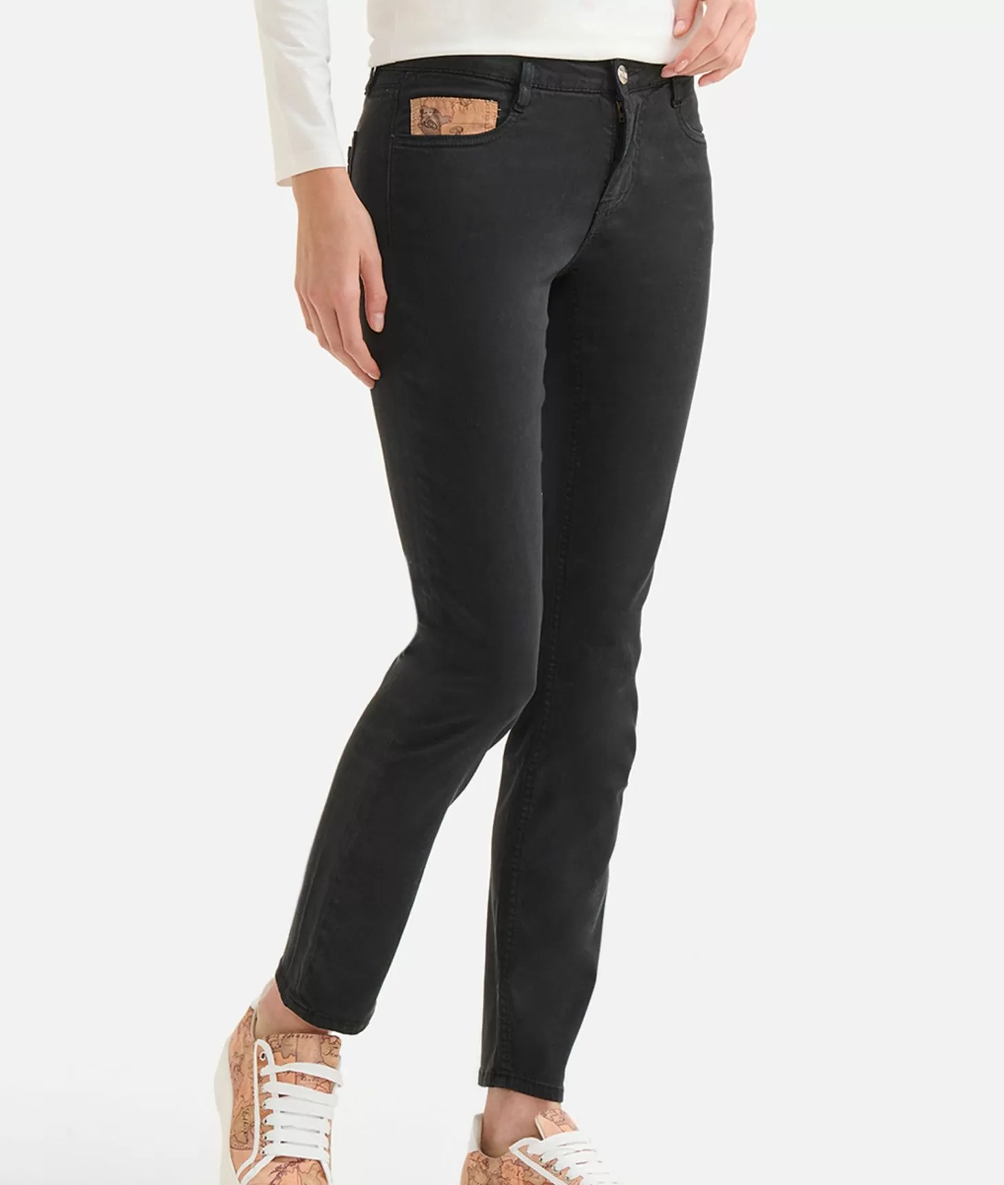 Alviero Martini 1a Classe Pantaloni In Gabardina Smerigliata Con Taschino Geo Classic Neri