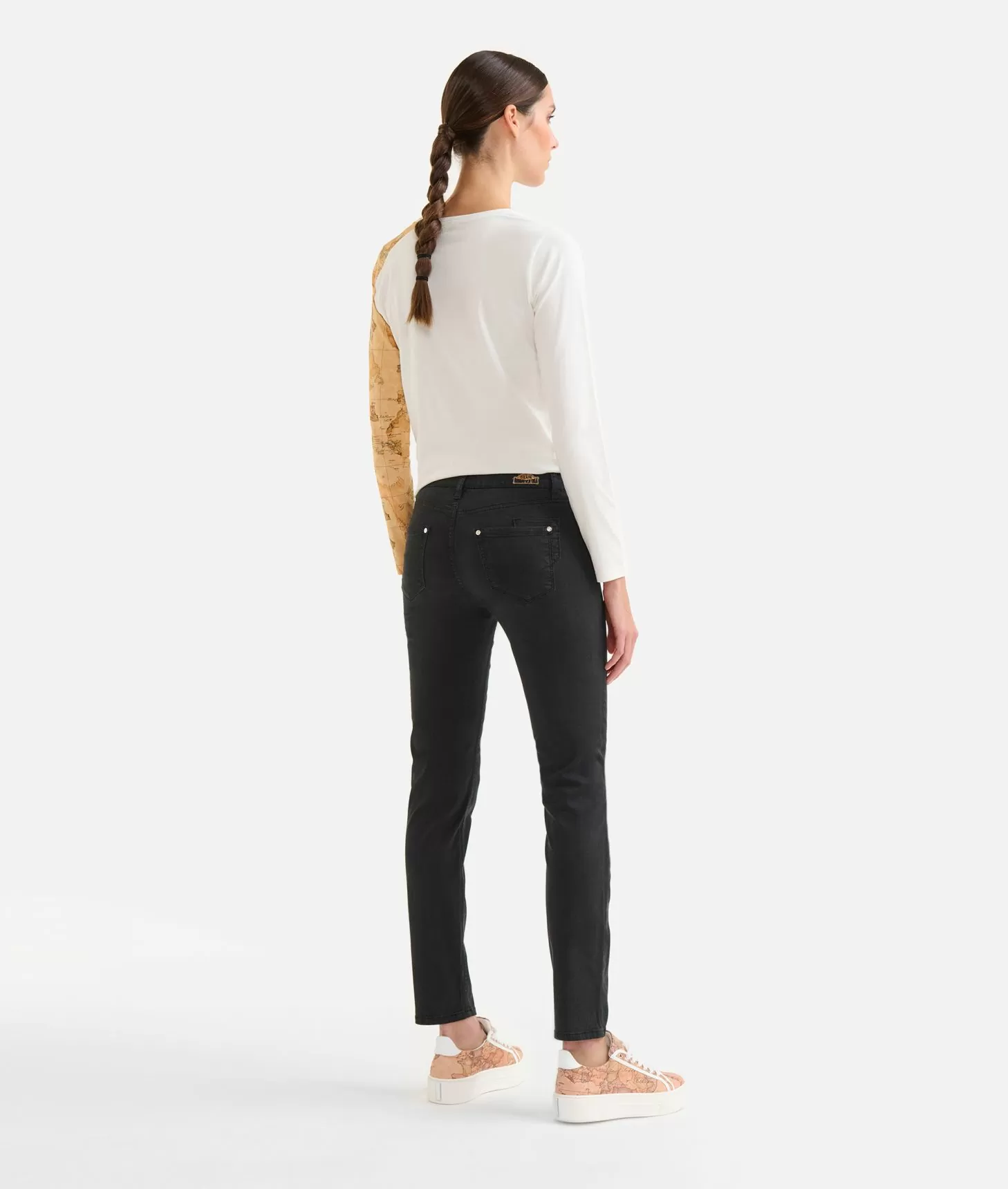 Alviero Martini 1a Classe Pantaloni In Gabardina Smerigliata Con Taschino Geo Classic Neri