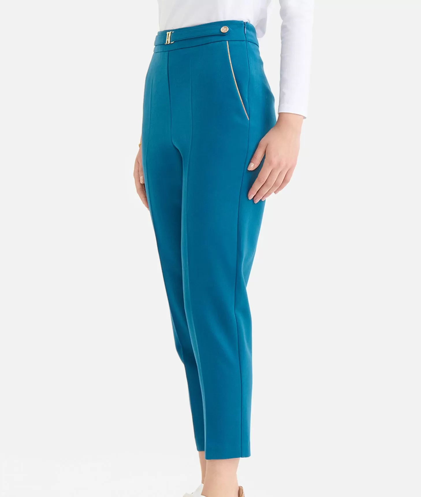 Alviero Martini 1a Classe Pantaloni In Tessuto Stretch Con Accessorio 1C Blu Di Prussia