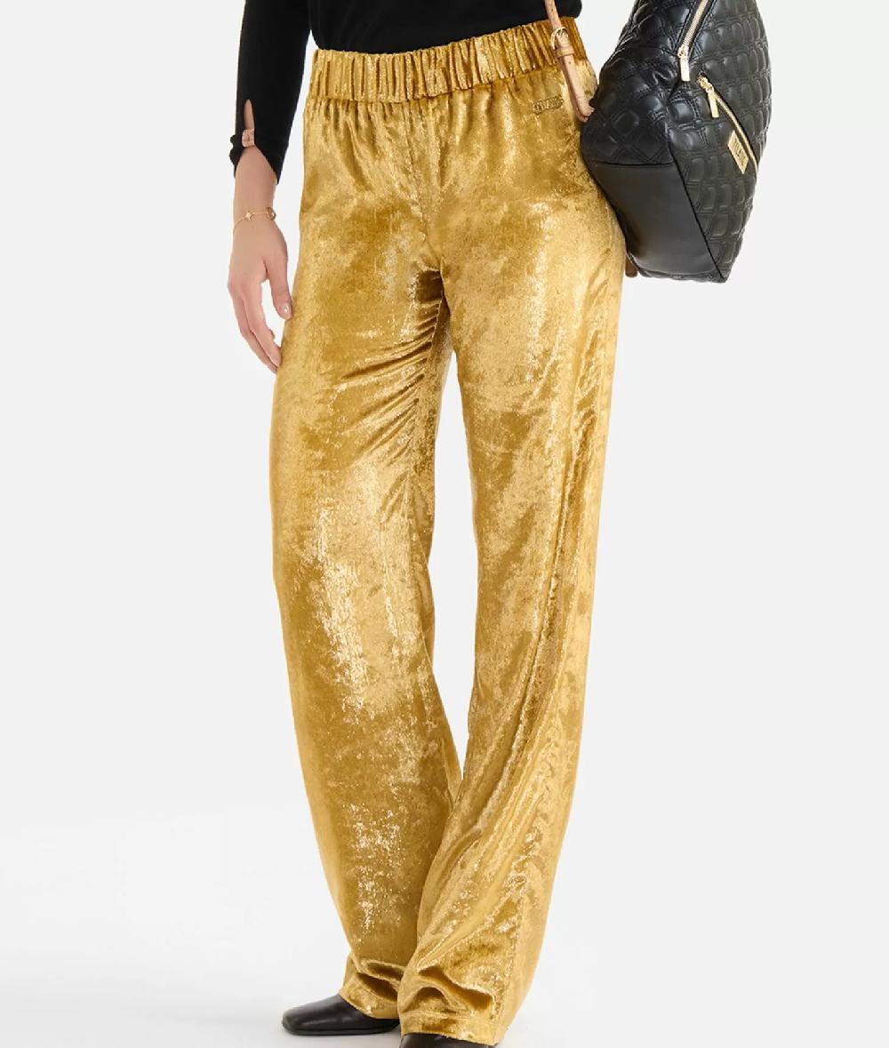 Alviero Martini 1a Classe Pantaloni Palazzo In Velluto Lurex Special Oro
