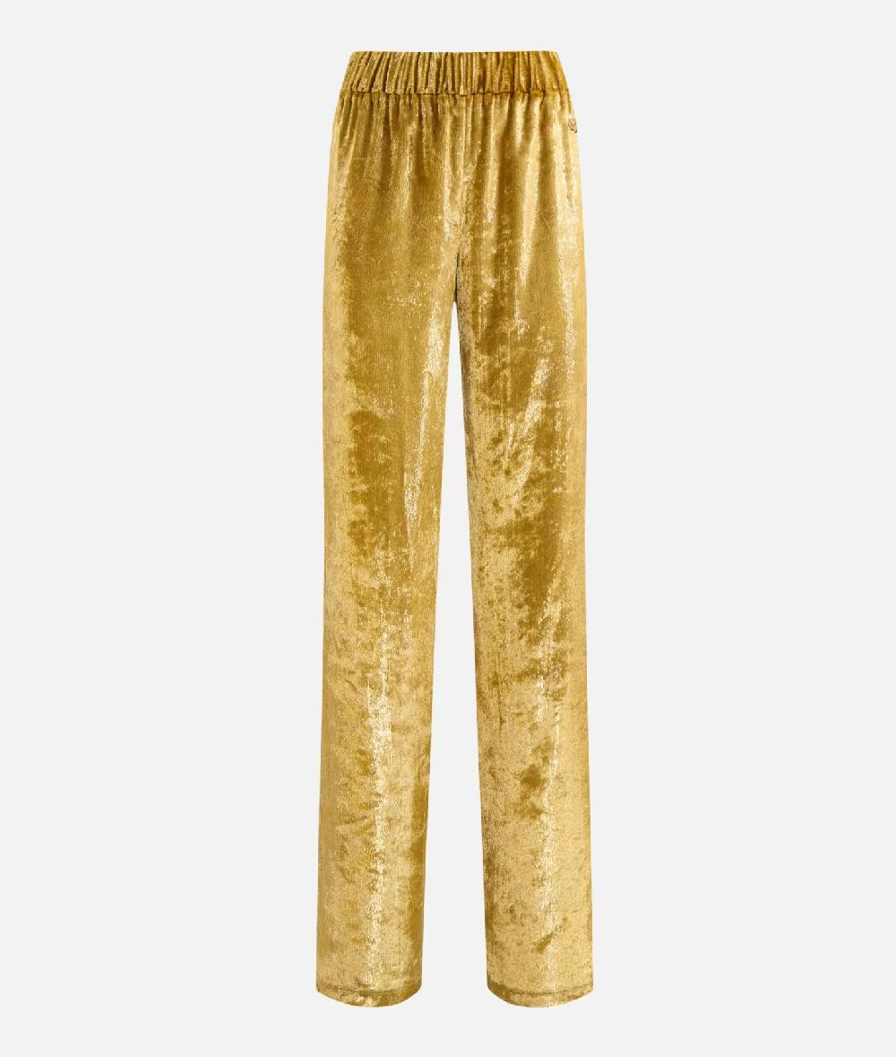 Alviero Martini 1a Classe Pantaloni Palazzo In Velluto Lurex Special Oro
