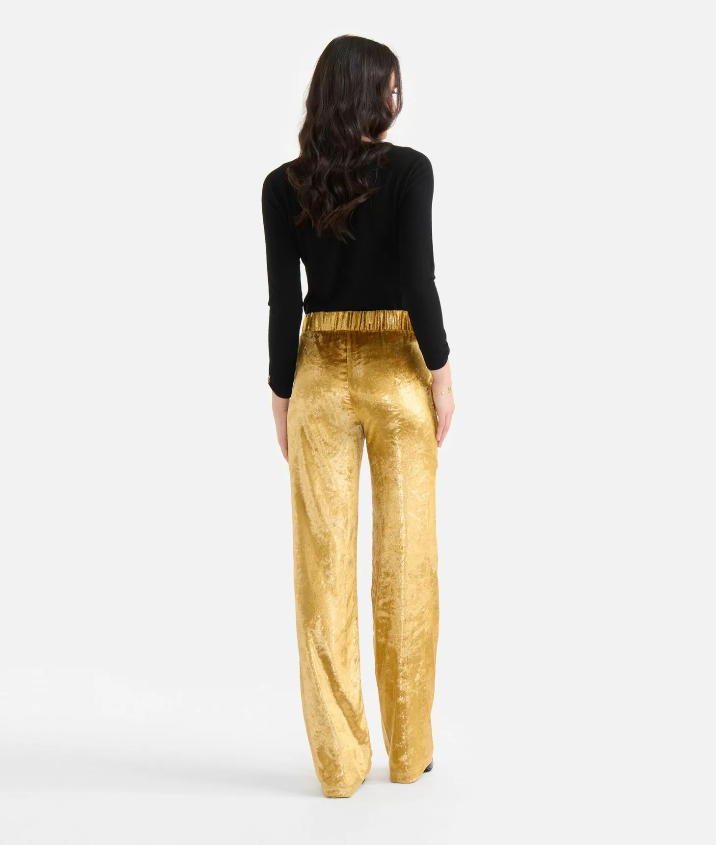 Alviero Martini 1a Classe Pantaloni Palazzo In Velluto Lurex Special Oro