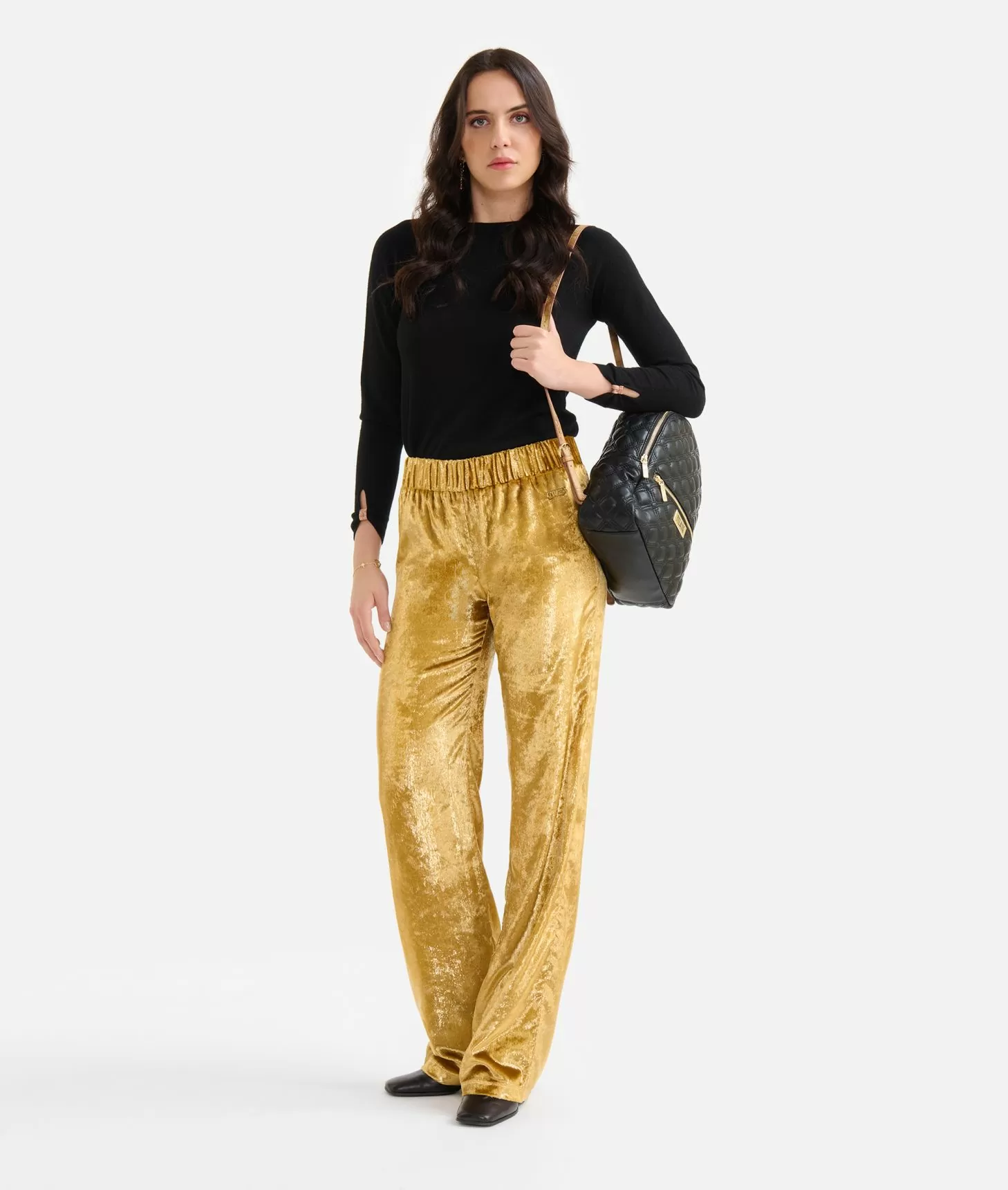 Alviero martini 1a classe Pantaloni palazzo in velluto lurex special Oro