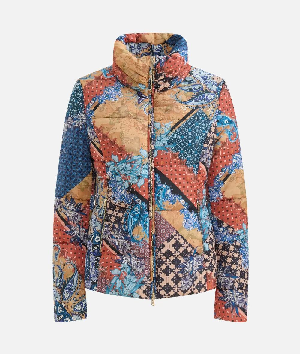 Alviero Martini 1a Classe Piumino Imbottito In Nylon Stampa Geo Patchwork Foulard Blu