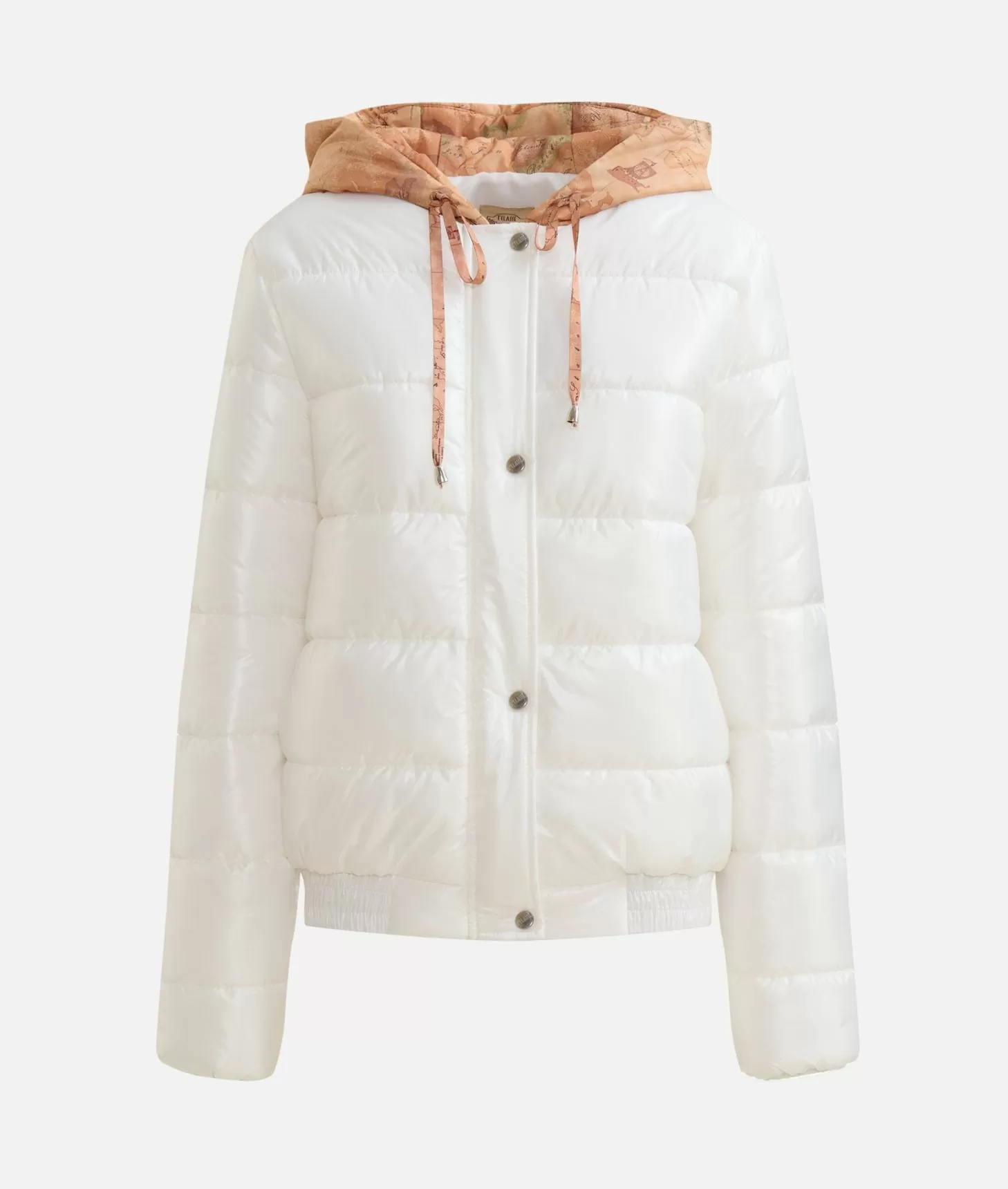Alviero Martini 1a Classe Piumino In Nylon Leggero Lucido Con Cappuccio Geo Classic Naturale