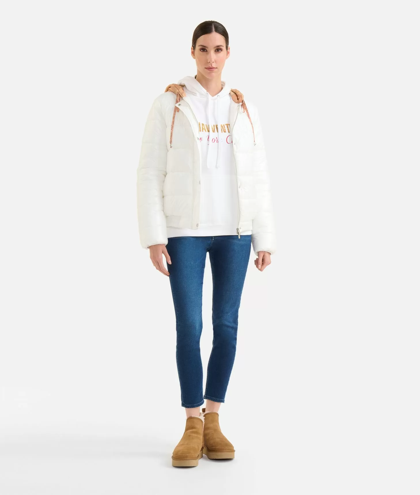 Alviero martini 1a classe Piumino in nylon leggero lucido con cappuccio Geo Classic Naturale