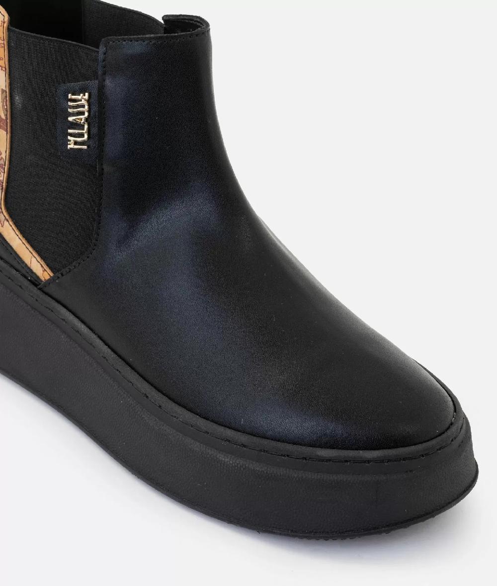 Alviero Martini 1a Classe Polacchini In Pelle Liscia Con Inserti Geo Classic Neri