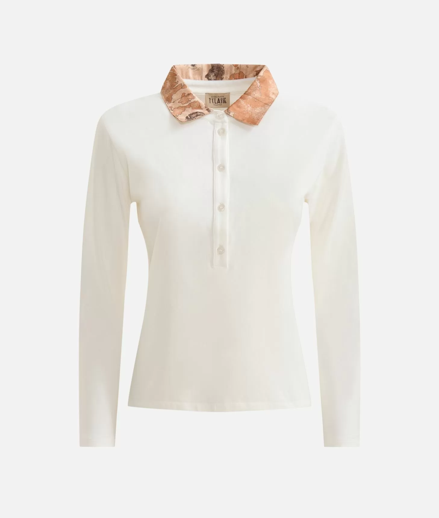 Alviero Martini 1a Classe Polo A Maniche Lunghe In Jersey Di Cotone Stretch Gesso