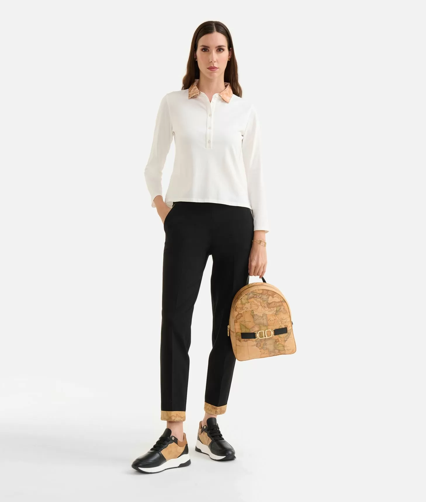 Alviero martini 1a classe Polo a maniche lunghe in jersey di cotone stretch Gesso