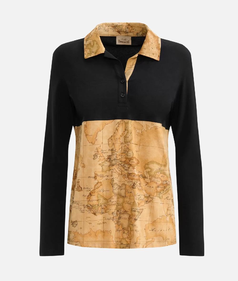 Alviero Martini 1a Classe Polo Bimaterica A Maniche Lunghe In Jersey Di Cotone Stretch Nera