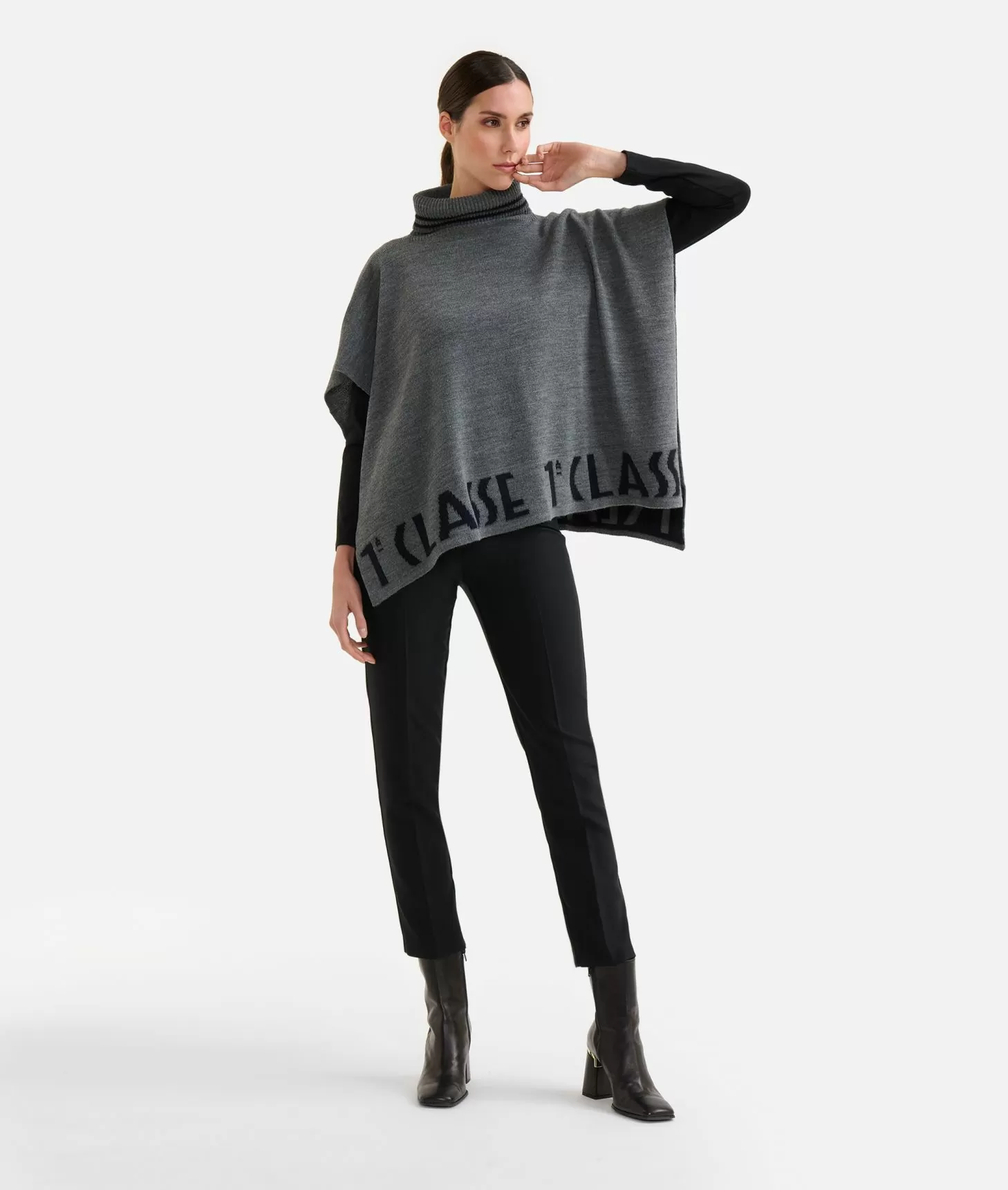 Alviero Martini 1a Classe Poncho A Collo Alto Con Logo Grigio Medio
